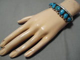 Native American Very Unqiue Waving Design Vintage Navajo Blue Turquoise Sterling Silver Bracelet-Nativo Arts