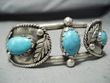 Stunning Vintage Native American Navajo Turquoise Leaf Sterling Silver Bracelet-Nativo Arts