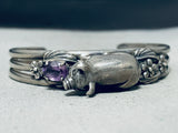 Intricate Pig Vintage Native American Navajo Amethyst Sterling Silver Bracelet Cuff-Nativo Arts