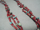 Incredible Vintage Native American Navajo Turquoise Coral Sterling Silver Necklace-Nativo Arts