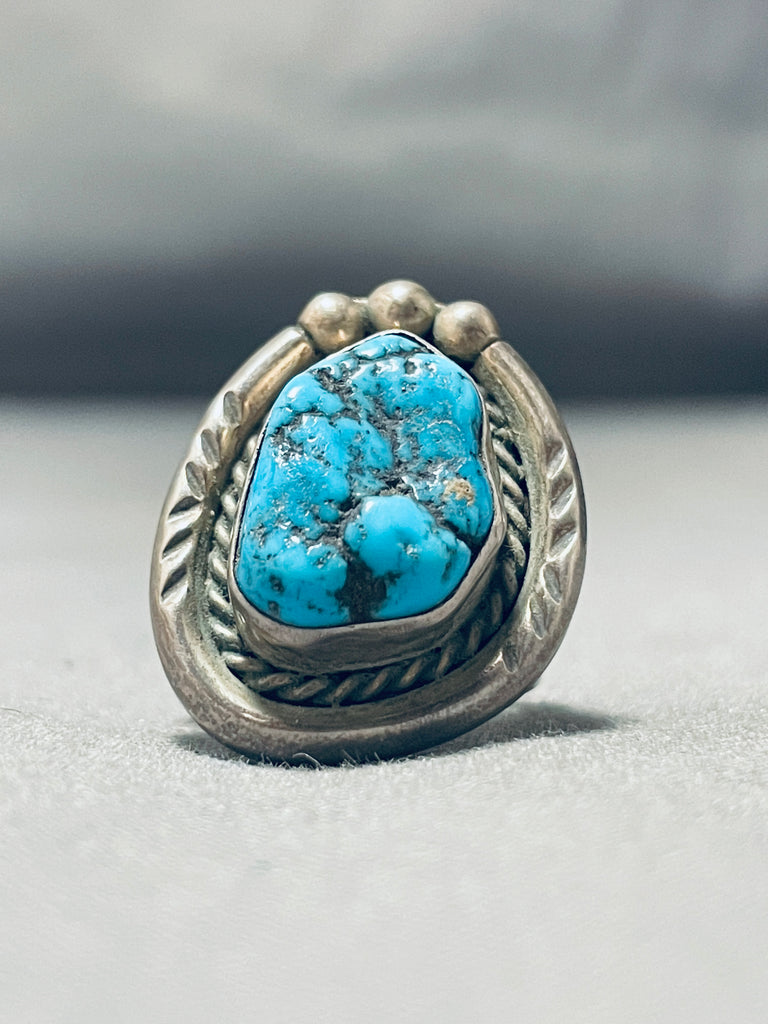 Vintage Native American Indian turquoise ring sterling silver tall orders braided