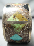 Signed Vintage Native American Navajo Lime Green Turquoise Sterling Silver Inlay Bracelet-Nativo Arts