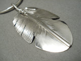 Incredibly Detailed Hand Carved Native American Navajo Feather Sterling Silver Necklace-Nativo Arts