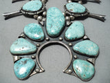 One Of Biggest Vintage Native American Navajo Turquoise Sterling Silver Squash Blossom Necklace-Nativo Arts