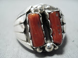 Remarkable Navajo Native American Coral Sterling Silver Ring-Nativo Arts