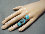 Fascinating Vintage Native American Navajo Old Kingman Turquoise Sterling Silver Ring Old-Nativo Arts