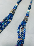Authentic Singer Native American Navajo Lapis Turquoise Sterling Silver Necklace-Nativo Arts