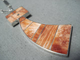 Fascinating Navajo Orange Spiny Oyster Sterling Silver Necklace Native American-Nativo Arts