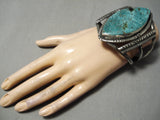 Towering Massive Vintage Native American Navajo Spiderweb Turquoise Sterling Silver Bracelet Old-Nativo Arts