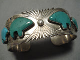 Intricate!! Vintage Native American Navajo Green Turquoise Bear Sterling Silver Bracelet-Nativo Arts