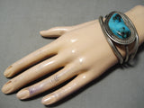 One Of The Best Vintage Native American Navajo Blue Diamond Turquoise Sterling Silver Bracelet-Nativo Arts