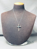 Heavenly Vintage Native American Navajo Kingman Turquoise Sterling Silver Cross Necklace-Nativo Arts