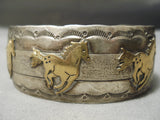 Running Horses Real Gold Vintage Native American Navajo Sterling Silver Bracelet Old-Nativo Arts