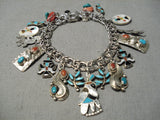 Detailed Vintage Native American Navajo Zuni Women's Charm Sterling Silver Turquoise Bracelet-Nativo Arts