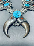 Huge Authentic Bear Southwest Turquoise Sterling Silver Squash Blossom Necklace-Nativo Arts