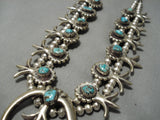 Astounding Vintage Native American Navajo Turquoise Sterling Silver Squash Blossom Necklace Old-Nativo Arts