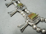 Women's Signed Vintage Native American Navajo Turquoise Sterling Silver Squash Blossom Necklace-Nativo Arts