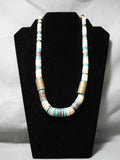 Native American Authentic Vintage Santo Domingo Tony Aguilar Sr Turquoise Brass Necklace-Nativo Arts