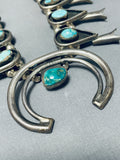 Heavy 239 Gram Vintage Native American Navajo Turquoise Sterling Silver Squash Blossom Necklace-Nativo Arts