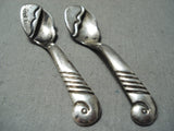 Authentic Kennet Begay (d.) Vintage Native American Navajo Sterling Silver Salt Pepper Spoons-Nativo Arts