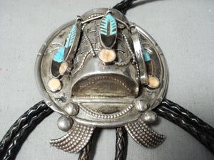 Very Important Vintage Native American Zuni Eddie Beyuka Turquoise Sterling Silver Bolo Tie-Nativo Arts