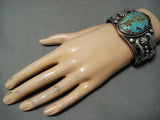 Native American Heavy Hand Repoussed Sterling Silver #8 Turquoise Bracelet-Nativo Arts