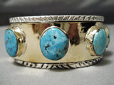 Rare Navajo 14k Gold Native American Sterling Silver Thick Turquoise Bracelet-Nativo Arts