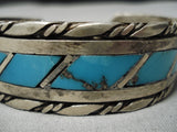 Rare Slanted Inlay Vintage Native American Navajo Turquoise Sterling Silver Bracelet- Heavy!-Nativo Arts