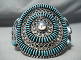 Native American One Of The Best Vintage Zuni Turquoise Inlay Sterling Silver Bracelet-Nativo Arts