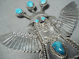 Signed Native American Navajo Old Kingman Turquoise Sterling Silver Kachina Pin-Nativo Arts