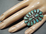 Marvelous Native American Navajo Royston Turquoise Cluster Sterling Silver Ring-Nativo Arts