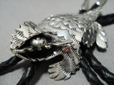 Exceptional Vintage Native American Navajo Hand Carved 3d Horny Toad Sterling Silver Bolo Tie-Nativo Arts