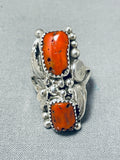 Impressive Native American Navajo Coral Sterling Silver Ring Signed-Nativo Arts