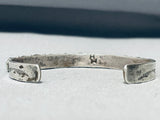 Hand Carved Green Turquoise Vintage Native American Navajo Singed Sterling Silver Bracelet-Nativo Arts