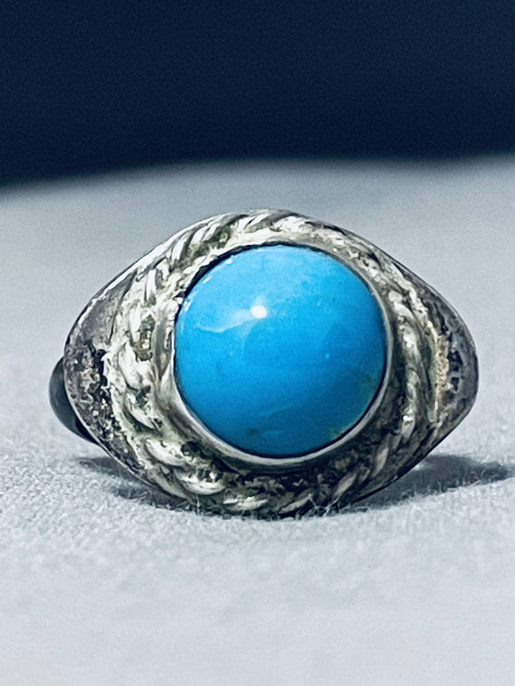 Beautiful Vintage Native American Navajo Deep Blue Turquoise Sterling Silver Ring-Nativo Arts