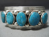 Impressive Vintage Native American Navajo 5 Carico Lake Turquoise Sterling Silver Bracelet-Nativo Arts