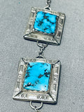 Palatial Vintage Native American Navajo Squared Turquoise Sterling Silver Necklace-Nativo Arts