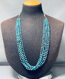 Dynamic Vintage Native American Navajo Kingman Turquoise Sterling Silver Necklace-Nativo Arts