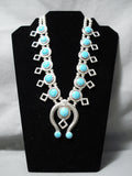 Amazing Vintage Native American Navajo Turquoise Sterling Silver Squash Blossom Necklace-Nativo Arts