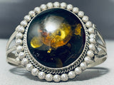Important Vintage Native American Navajo Amber Linda Johnson Sterling Silver Bracelet-Nativo Arts
