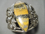 Native American Exquisite Huge Bumble Bee Jasper Sterling Silver Leaves Bracelet Cuff-Nativo Arts