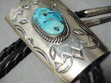 Magnificent Vintage Native American Navajo Vivid Blue Turquoise Sterling Silver Bolo Tie-Nativo Arts