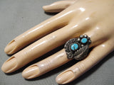 Tremendous Vintage Native American Navajo Detailed Sterling Silver Native Turquoise Ring-Nativo Arts