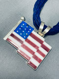The Best Native American Navajo Intricate Lapis Heishi Sterling Silver American Flag Necklace-Nativo Arts