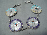 Signed Unique Vintage Native American Zuni Turquoise Sugulite Sterling Silver Link Bracelet-Nativo Arts