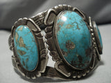 Incredible Vintage Native American Navajo Domed Blue Gem Turquoise Sterling Silver Bracelet Old-Nativo Arts