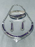 One Of The Best Vintage Native American Navajo Sugulite Sterling Silver Inlay Necklace Set-Nativo Arts