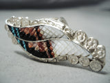 Inlay Master Native American Zuni Inlay Turquoise Coral Jet Sterling Silver Feathers Ring-Nativo Arts