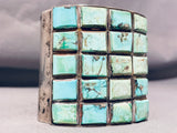 Very Rare Checkerboard Turquoise Vintage Native American Navajo Sterling Silver Bracelet-Nativo Arts