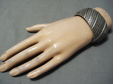 Signed Authentic John Vintage Native American Navajo Sterling Silver Intricate Bracelet-Nativo Arts
